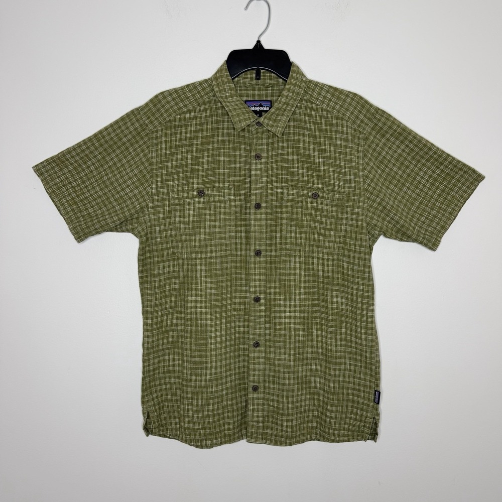 Patagonia Men's Back Step Shirt Size Medium Hemp Organic Cotton Plaid Green